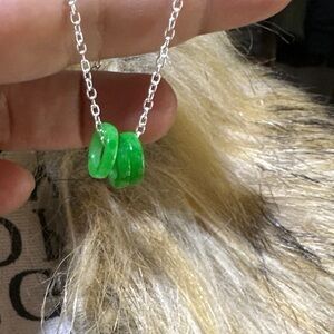 Jade dainty circles pendant 925 silver necklace prosperity good luck for Virgo